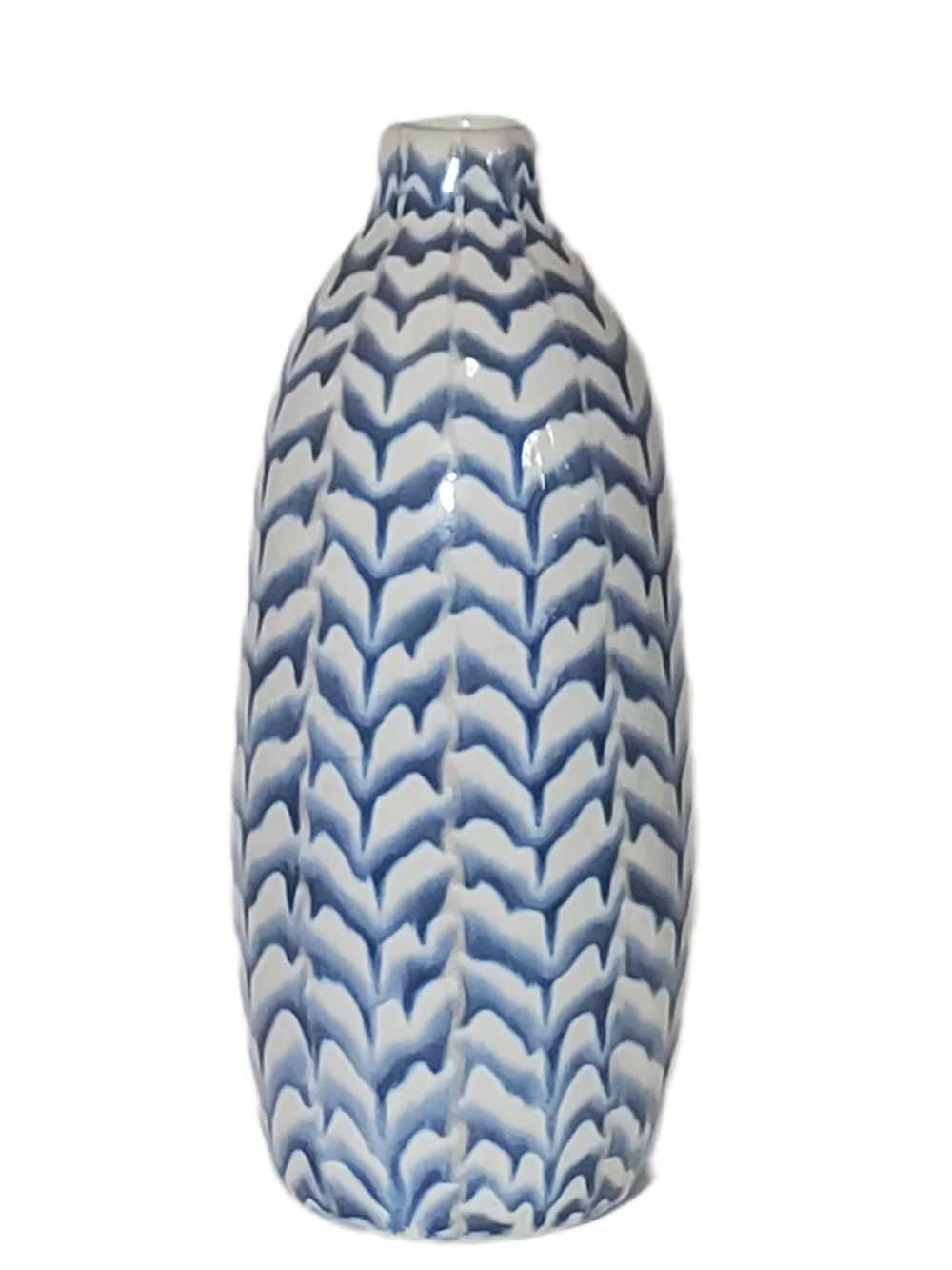 Blue & White Glazed Ceramic Vase  10
